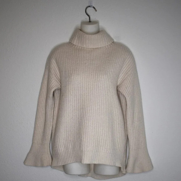 Jaeger Turtleneck Sweater Sz S Chunky Cable Knit Pullover Wool Alpaca Neutral - Picture 1 of 16